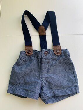 Gymboree Boy Seersucker Blue Stripe Short Suspender Overall Size 0-3 months